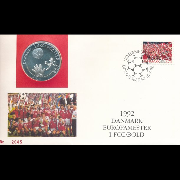 1992, Fodbold EM, mnd, 999 slv, 1 oz, i kuvert med stemplet  frimrke,