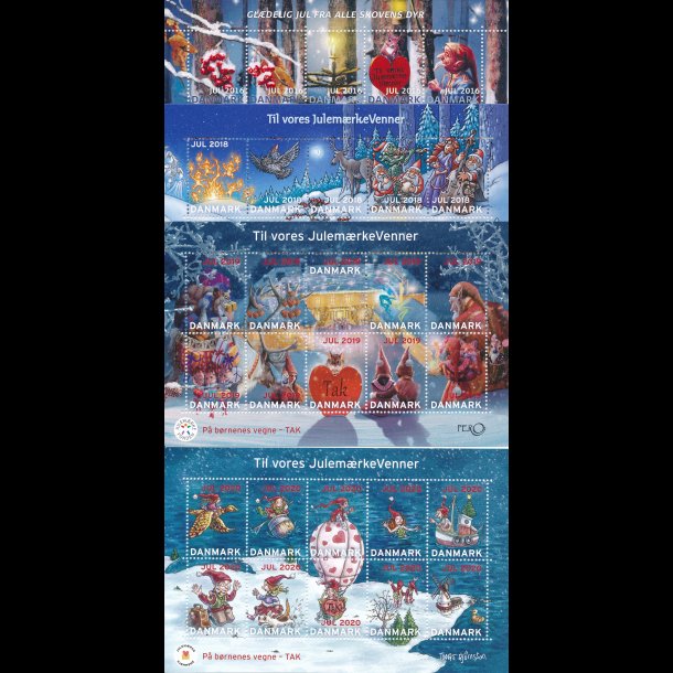 Samling julemrkeven, 4 forskellige, 1 dubletter, 