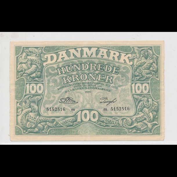 1953, 100 kroner, M, seddel, S 126, 1+,