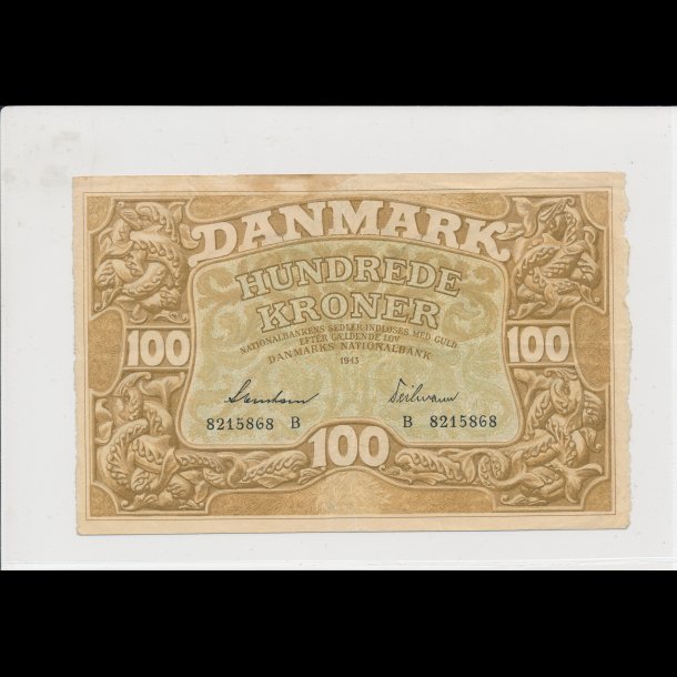 1943, 100 kroner, seddel, S 111, 1,
