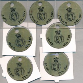 1964-1972, Grnland, Kultegn, udenlandsk kul, komplet st p 7 vrdier, messing, 01 / 0,