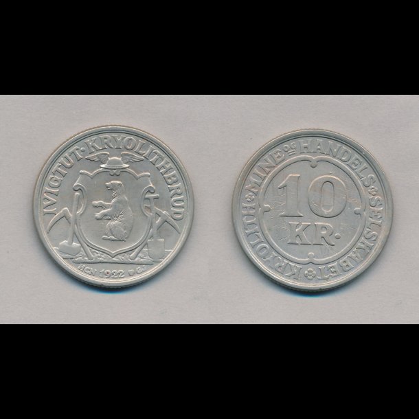 Kryolith Mine &amp; Handelsselskab, 10 kroner, 1922, 1+, ridser,