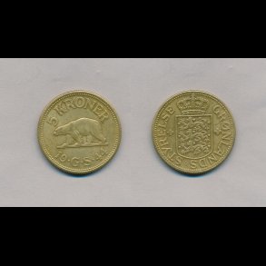 1944, Grnland, 5 krone, 1++, NEDSAT fra 650,