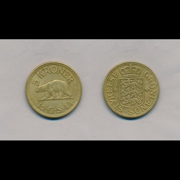 1944, Grnland, 5 krone, 1++, NEDSAT fra 650,