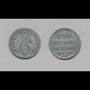 1694, Christian V, 8 skilling, 1+, H127A, Gl�ckstadt,