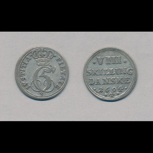 1694, Christian V, 8 skilling, 1+, H127A, Glckstadt,