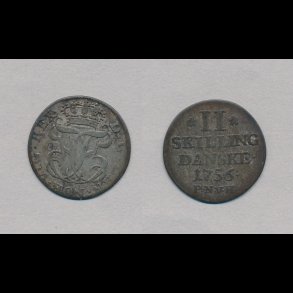 1756, Frederik V, 2 skilling, 1+, H 36A,