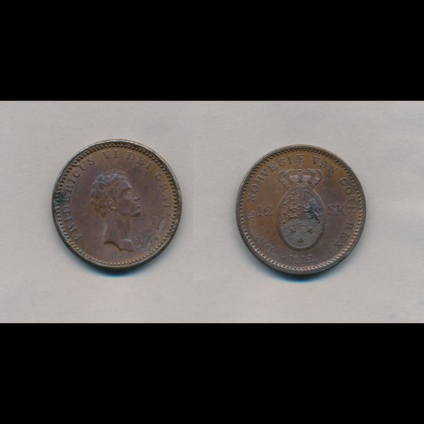 1812, Frederik VI, 12 skilling, overprg p 1771, 1 skilling, 0 / 01, 8/25
