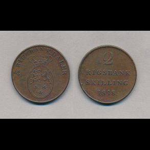 1818, Frederik VI, 2 rigsbank skilling, 