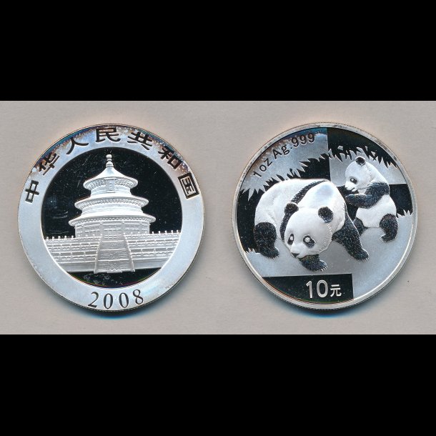 2008, Kina, Panda, 10 yuan, 1 oz, slvmnt,