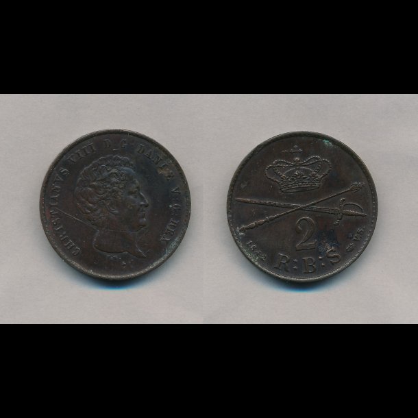 1842, Christian VIII, 2 rigsbankskilling, 1+, ridse, 11/25