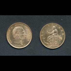 1877, Christian IX, 20 kroner, 0, guldmnt,