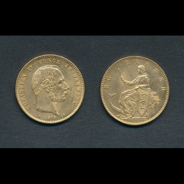 1873, Christian IX, 20 kroner, 01, guldmnt,