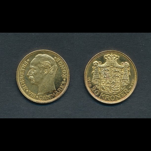 1910, Frederik VIII, 20 kroner, 01, pudset, guldmnt,