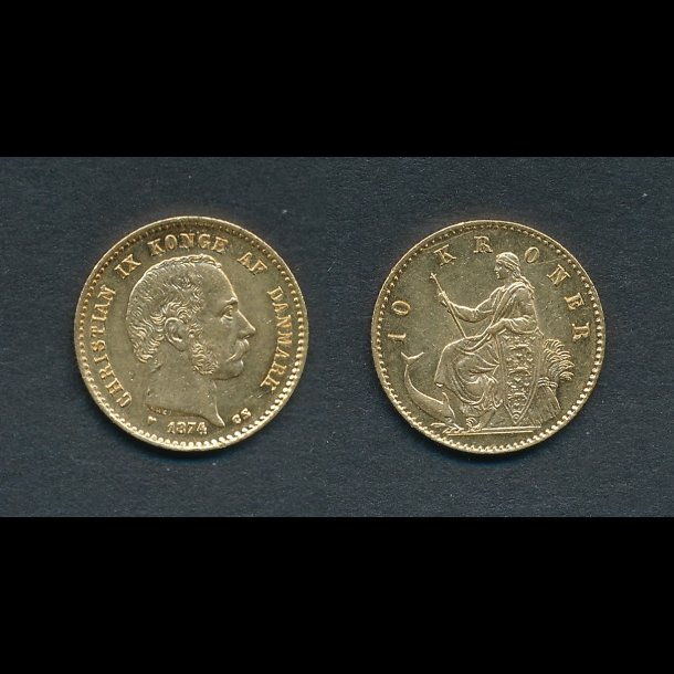 1874, Christian IX, 10 kroner, 01, guldmnt,