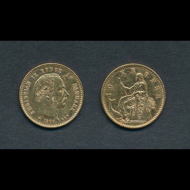 1900, Christian IX, 10 kroner, 1+, pudset, guldmnt,