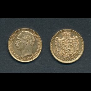 1908,  Frederik VIII, 10 kroner, 01, guldmnt, 
