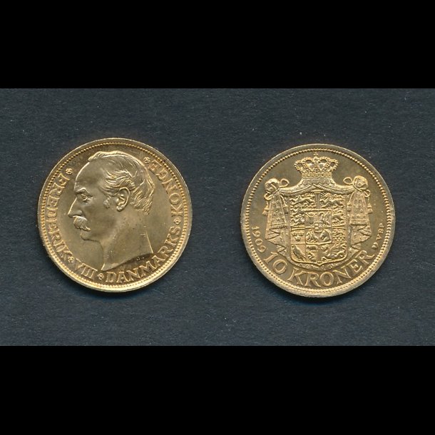 1909, Frederik VIII, 10 kroner, 0, guldmnt, lbnr 2,