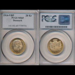 1914, Christian X, 20 kroner, 0, guldmnt, 