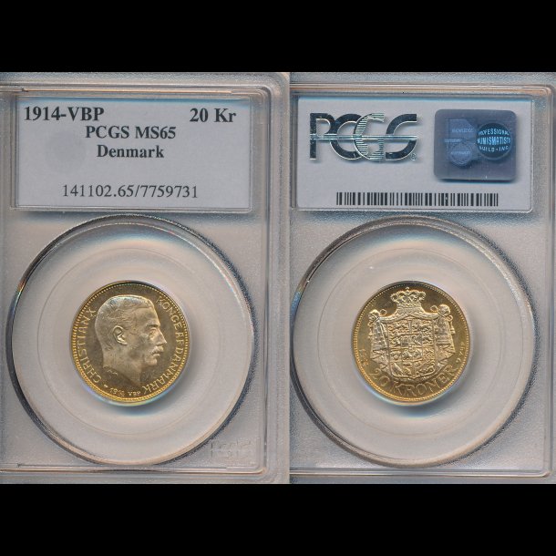 1914, Christian X, 20 kroner, 0, guldmnt, 