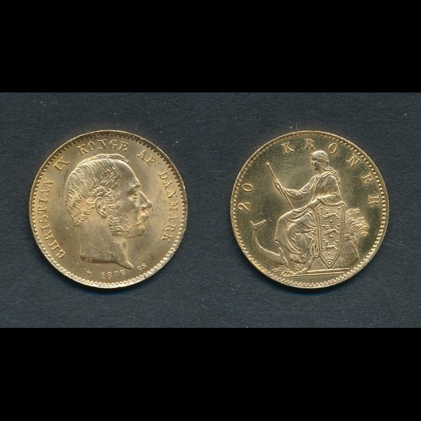1876, Christian IX, 20 kroner, 0 / 01, guldmnt,