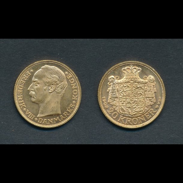 1908, Frederik VIII, 20 kroner, 0, guldmnt,