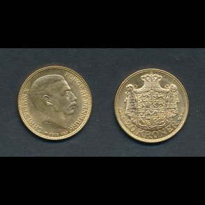1916, Christian X, 20 kroner, 0 / 01, guldmnt,