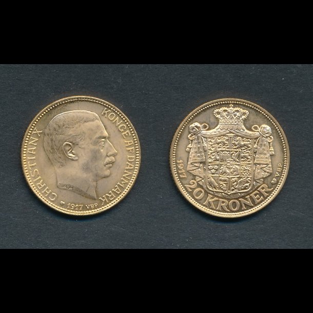 1917, Christian X, 20 kroner, 0, guldmnt,