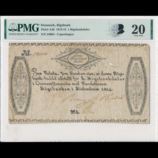 1814, 1 Rigsbank Daler, kvalitet 30, seddel, Pick A48, #11