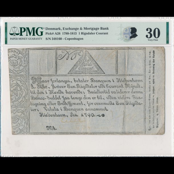 1790, En Rigsdaler Courant, kvalitet 20, seddel, Pick A28,  #11