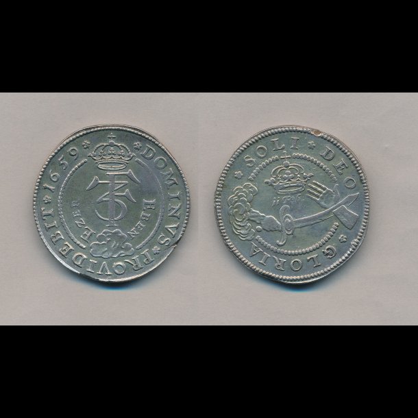 1659, Frederik III, 2 krone, "Eben Ezer", S 30, 44,50 g, 1+, (# 4 dec)