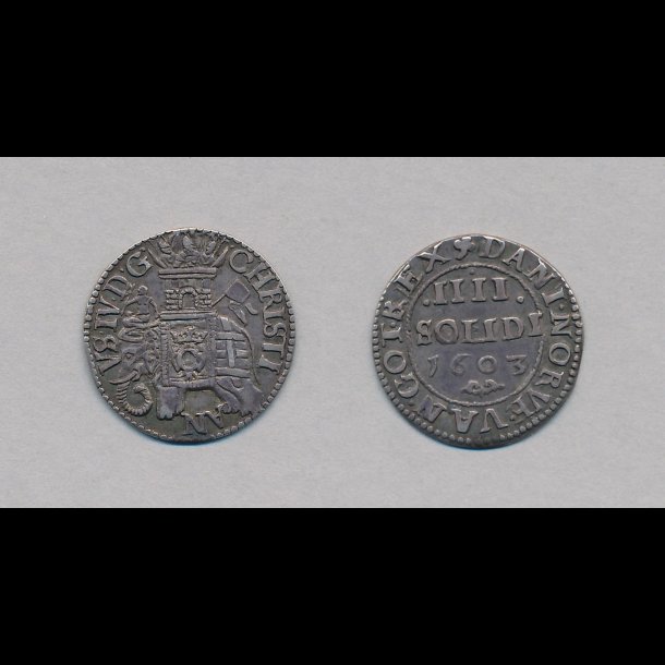 1603, Christian IV, 4 solidi (skilling), H 75, 01 / 1+, flot patina, (#4 dec)