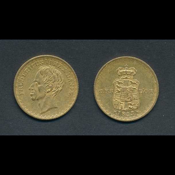 1833, FF, Frederik VI, 2 Frederik d'Or, Altona, H 3, 13,21 g, 1+, Sjldent rstal, (#4 dec)