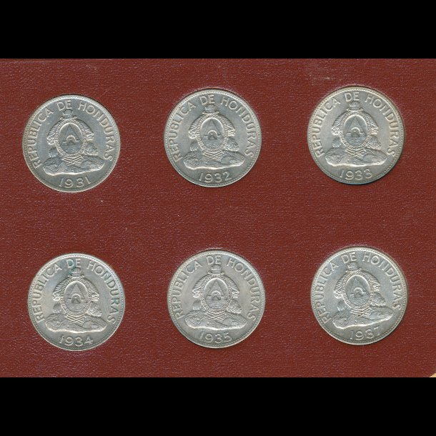Honduras, komplet Lempira m�nts�t, 1931-35 og 1937, 0, 0126,