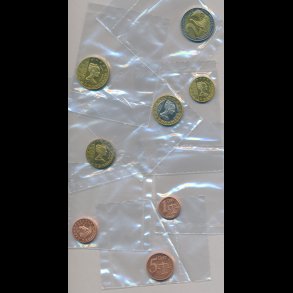 2002, Danmark, Danske pr�ve euro s�t, 1,2,5,10,20,50 cent, 1,2 euro,