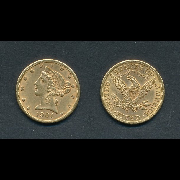 1961, USA, Liberty, 5 dollars, 7,5 gram, guldm�nt, # Februar,