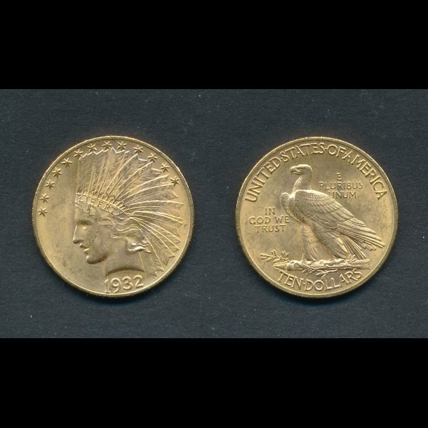 1932, USA, Indian head, 10 dollars, 01 / 0, 15 gram, guldm�nt, # Februar,