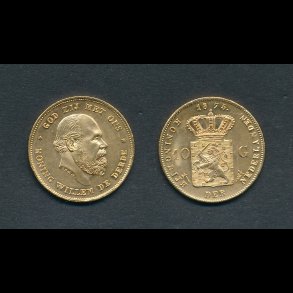 1875, Holland, Willem III, 10 gylden, 0, 8 gram,
