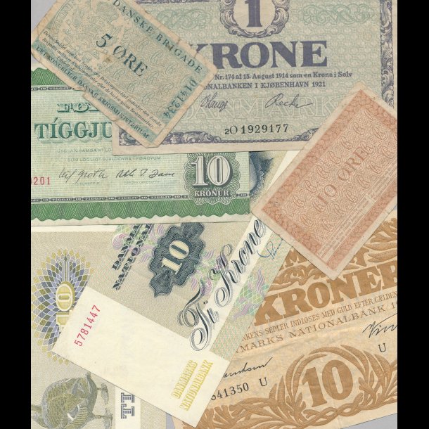 Diverse pengesedler, 9 stk,