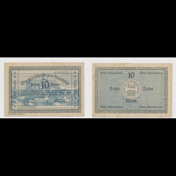 1918, 10 mark, Stadt Hadersleben, 1+,