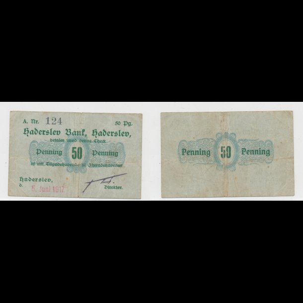 1917, 50 pennig, Haderlev Bank, nr 124, 1