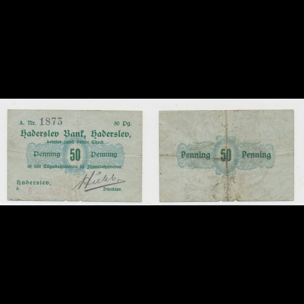 1917, 50 pennig, Haderlev Bank, nr 1873, 1