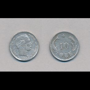 1888, Christian IX, 10 �re, s�lv, 1, ridset,