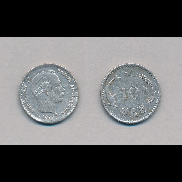 1888, Christian IX, 10 �re, s�lv, 1, ridset,