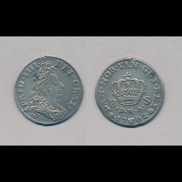 1702, Frederik IV, 8 skilling, 1, paryk-skilling,
