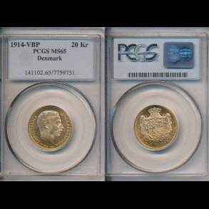 1914, 20 kroner, PCGS MS65, Proof, 0, guldm�nt,