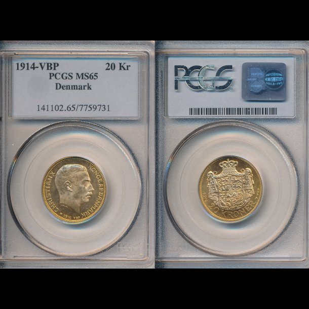 1914, 20 kroner, PCGS MS65, Proof, 0, guldm�nt,
