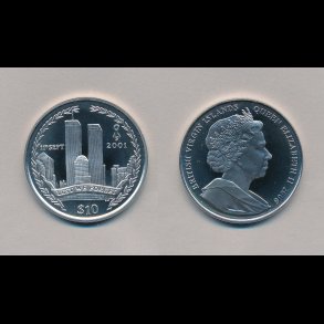 2006, British Virgin Islands, Lest we forget, World Trade center, 10 dollars, 925 s�lv, proof,