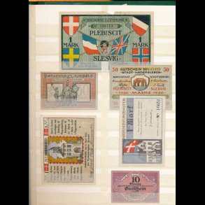 N�dpengesedler, S�nderjylland, rigtig flot samling, ca 75 sedler, gr�n indstiksbog,