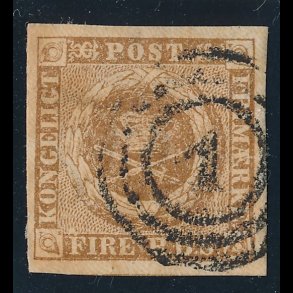 .1 Danmark, 1852, 4 rigsbank skilling, Thieles tryk I, stemplet 1,